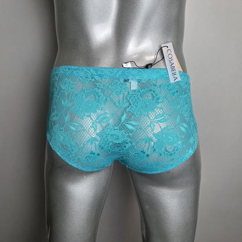 Cosabella Never‎ Say Never Mens Low Rise Brief Turquoise Floral Lace Teal